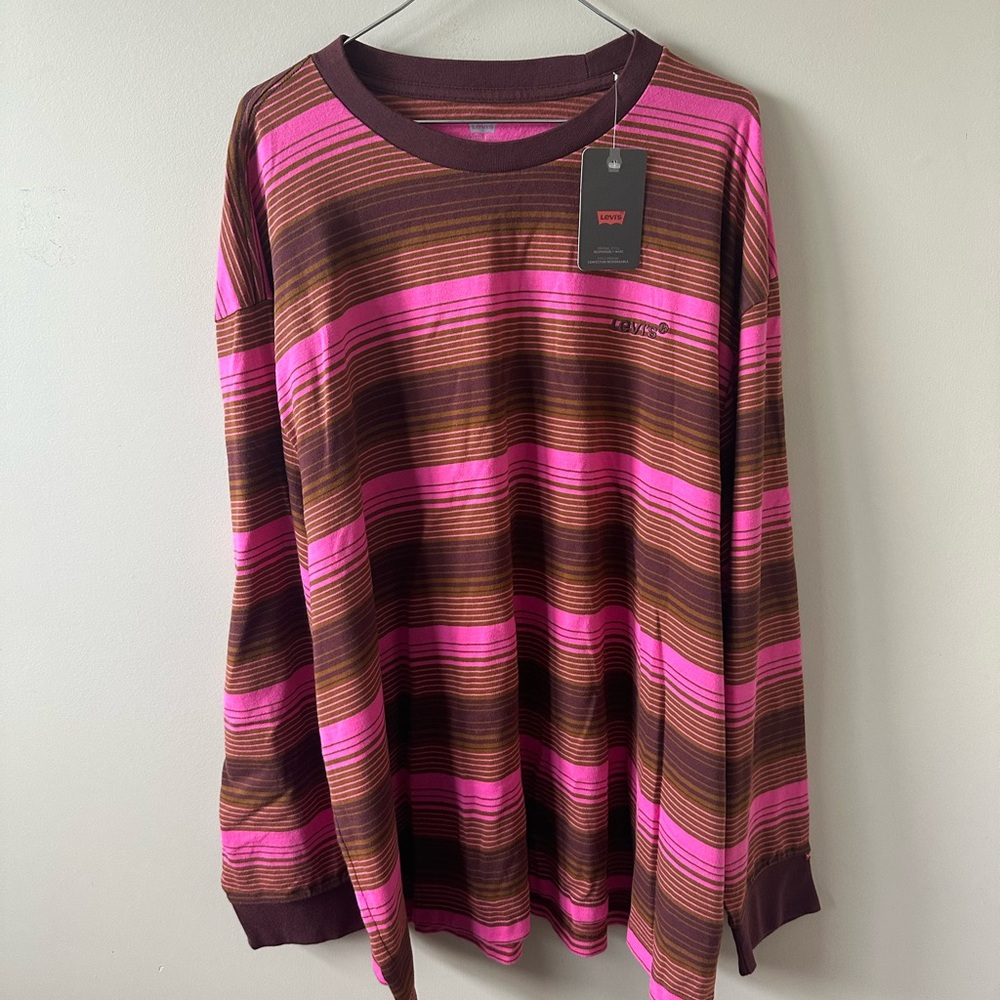 Levi's Men's Striped Brown and Pink Shirt